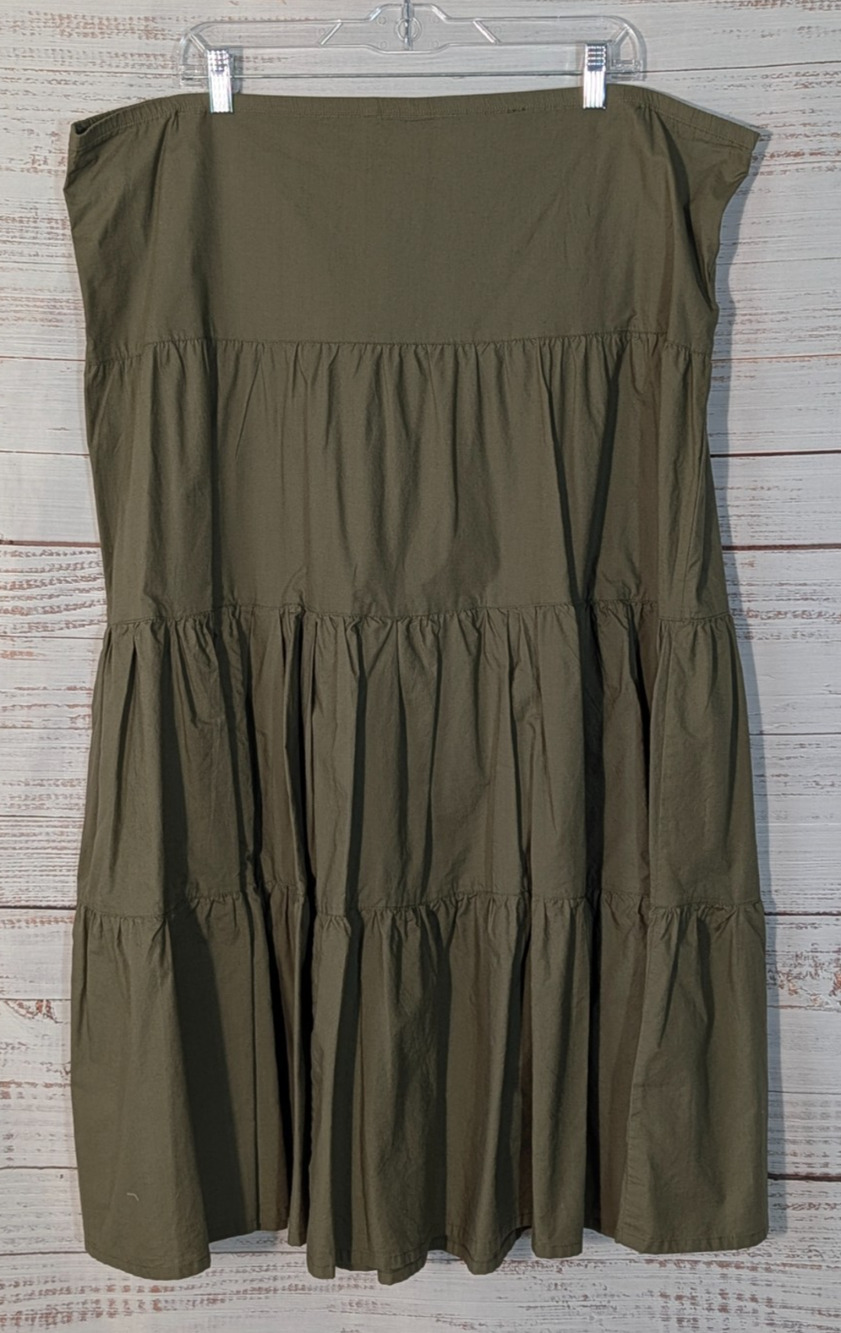 Mountain Lake Boho Tiered Maxi Skirt Petite Olive Green Prairie Cottagecore